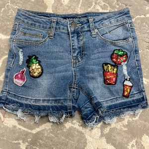 Denim sequin embroidered‎ shorts